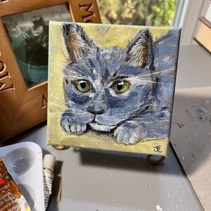 Original acrylic painting of grey cat